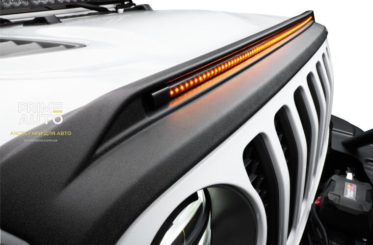 Дефлектор капоту клеючий Aeroskin зі світлодіодною стрічкою чорний матовий Jeep Wrangler JL 2018 - 2023 AVS 753156 753156 фото