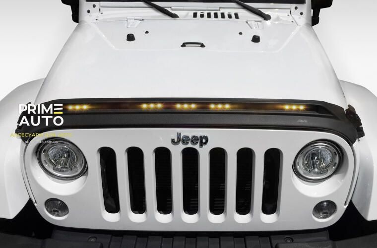 Дефлектор капоту клеючий Aeroskin зі світлодіодною стрічкою чорний матовий Jeep Wrangler JK 2007 - 2018 AVS 753060 753060 фото