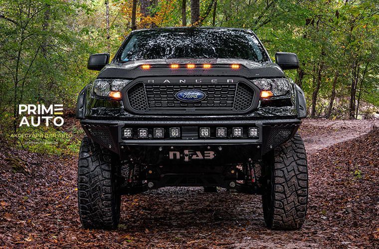 Дефлектор капоту зі світлодіодною стрічкою клеючий чорний матовий RAM/Dodge Ram 2500 2019- 2025 AVS 753189 753189 фото