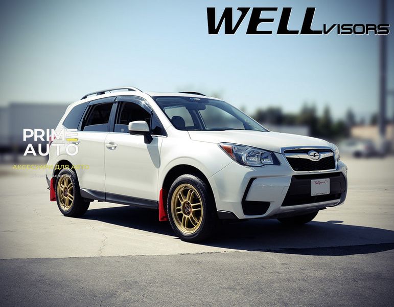 Дефлектори вікон к-т 4 шт з чорним хромованим молдингом Subaru Forester 2014 - 2018 Wellvisors 3-847SU003 3-847SU003 фото