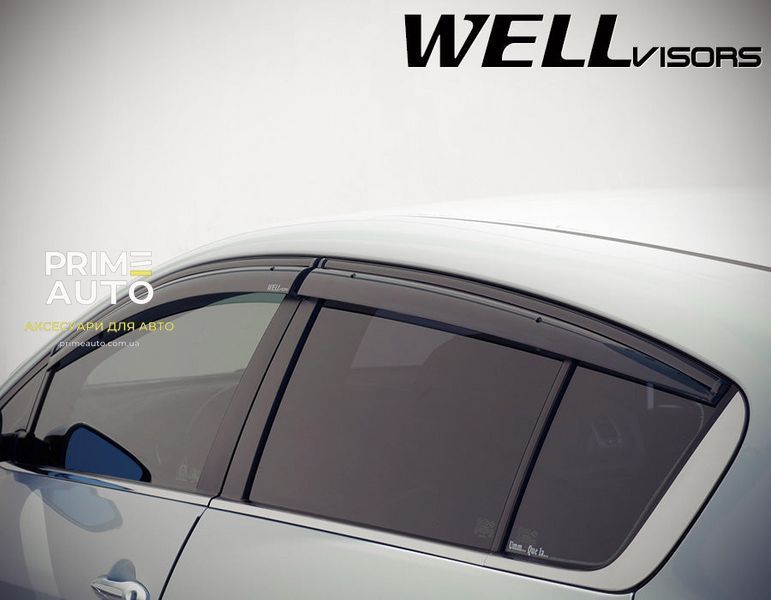 Дефлекторы окон к-т 4 шт с черным хромированным молдингом Kia Forte 2014 - 2018 Hatchback Wellvisors 3-847KA009 3-847KA009 фото