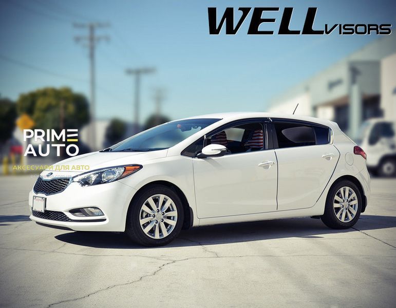 Дефлекторы окон к-т 4 шт с черным хромированным молдингом Kia Forte 2014 - 2018 Hatchback Wellvisors 3-847KA009 3-847KA009 фото